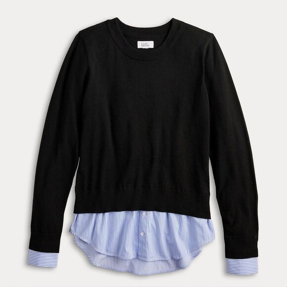 Women's Croft & Barrow® Crew Neck Twofer Sweater - Picture 1 of 10